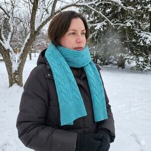 NWT Talbots Turquoise Flecked Cotton Cable Knit Long‎ Sweater Rectangle Scarf OS